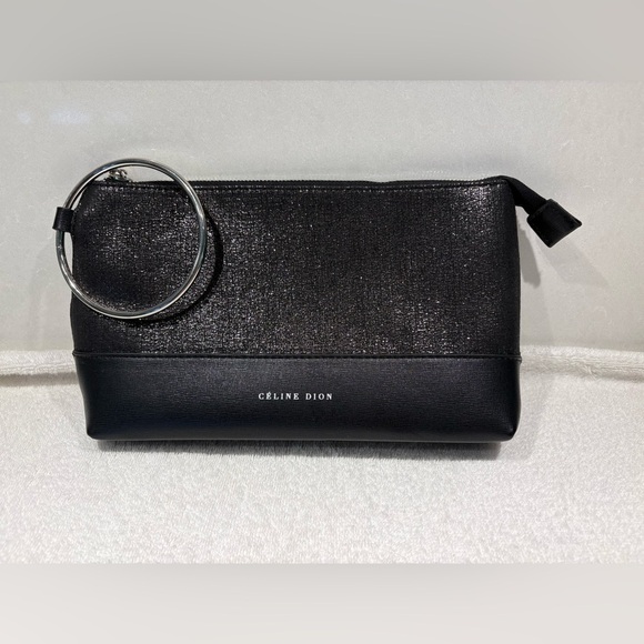 Celine Dion Handbags - Céline Dion Black Wristlet Clutch with Silver Ring Handle